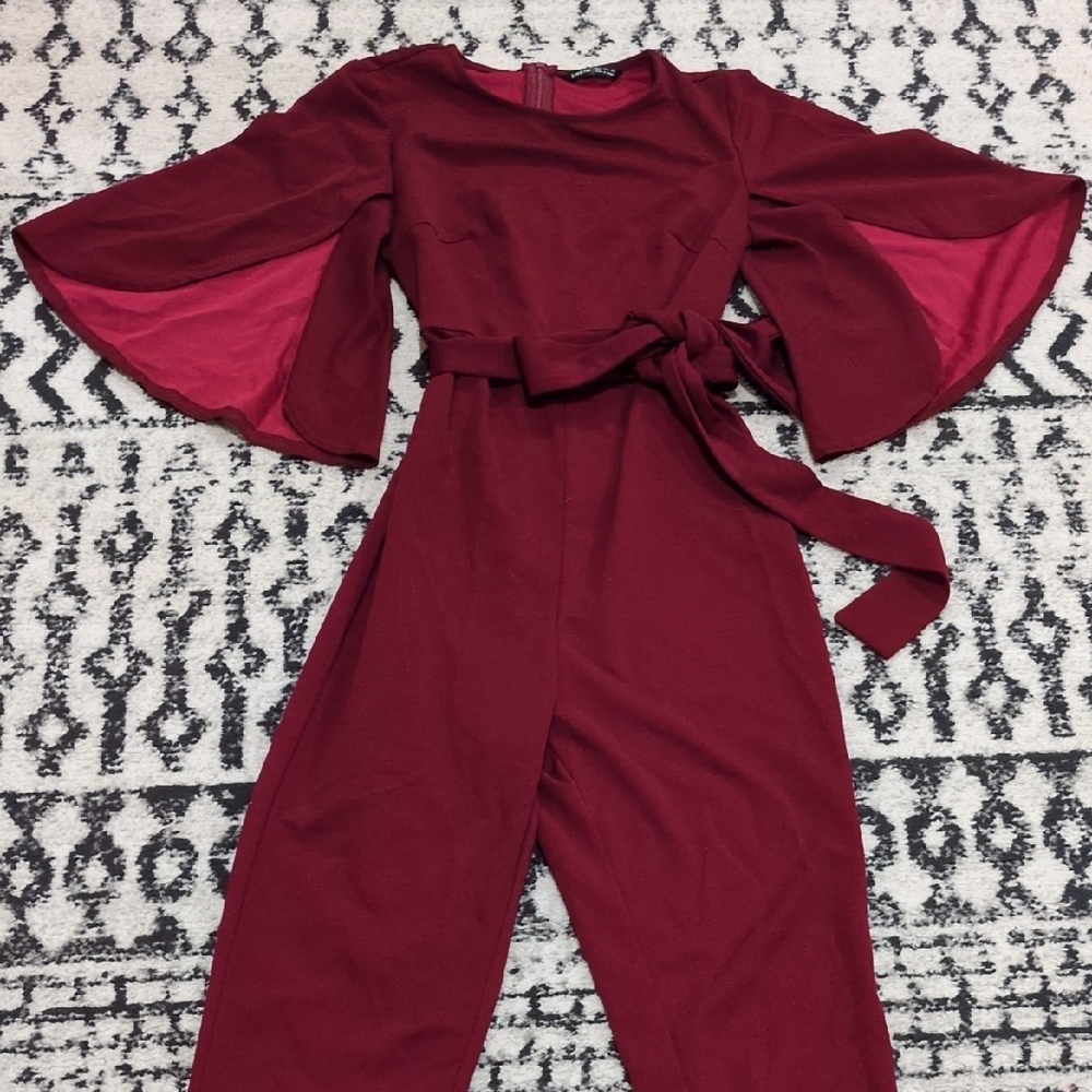 SHEIN Wine Red Bell Sleeve Jumpsuit